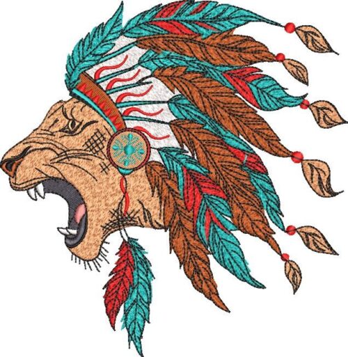 FR0529-Roaring-Lion-with-Tribal-Headdress-Medium