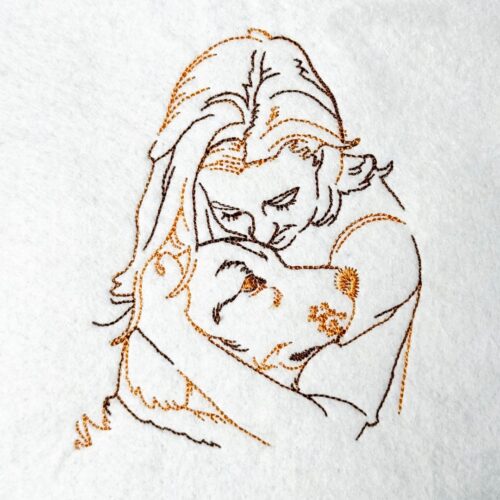 Girl-Kissing-Dog-Line-Art