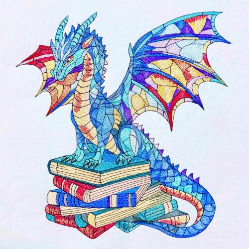 FE03569-Glass-Stain-Winged-Dragon-on-Books