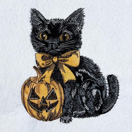 Black-Cat-With-Pumpkin-And-Bow