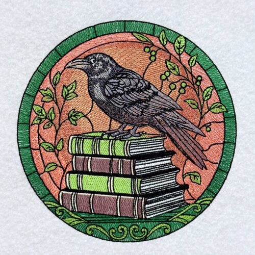 FE04037---Floral-Raven-With-Books