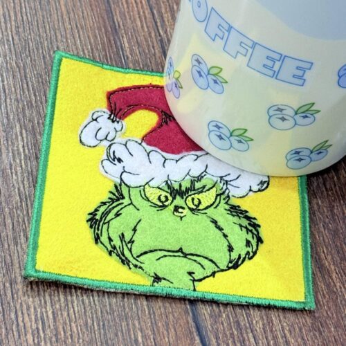 Frowning-Christmas-Thief-Applique-Coaster