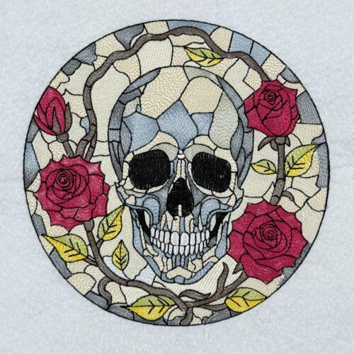 Stained-Glass-Skull-With-Red-Roses