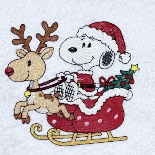 FE04610----Nosey-Dog-On-Sleigh-With-Reindeer