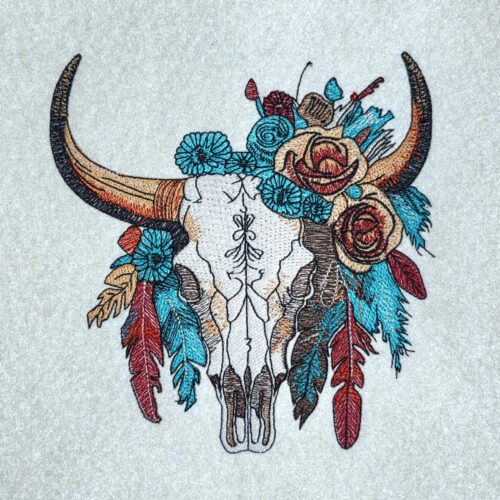 floral-bull-skull-with-feathers