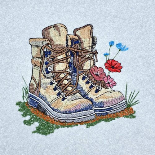 hiking-boots-with-wild-flowers
