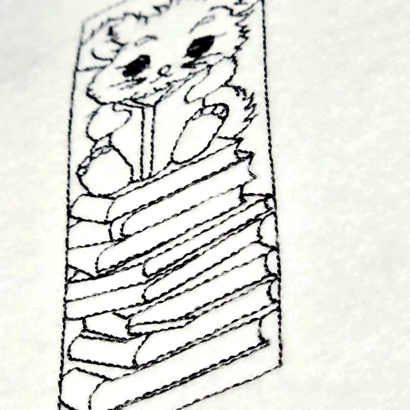 Cat On The Books Line Art Digital Embroidery Design - PES DST JEF