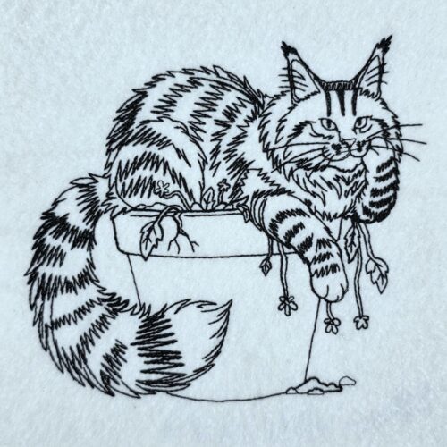 fluffy-cat-on-flower-pot-line-art