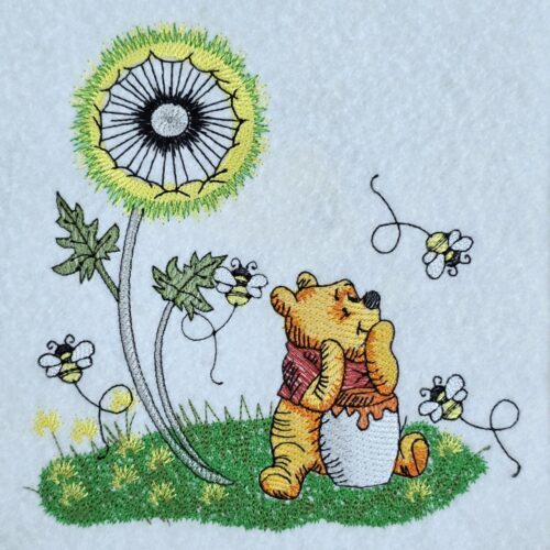 honey-bear-in-garden-with-honeybees
