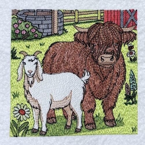 summer-highland-cow-and-goat-panel-03-Machine-Embroidery-Design