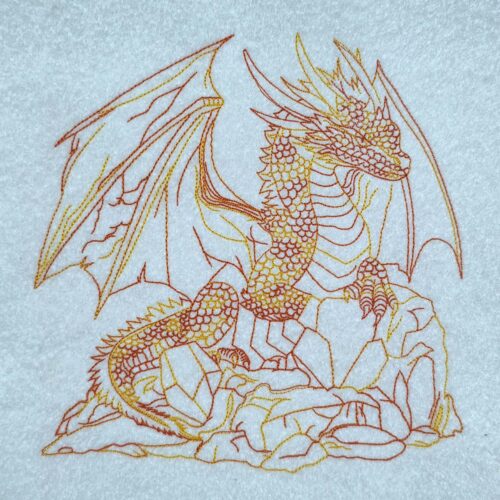 winged-dragon-on-gem-stone-line-art