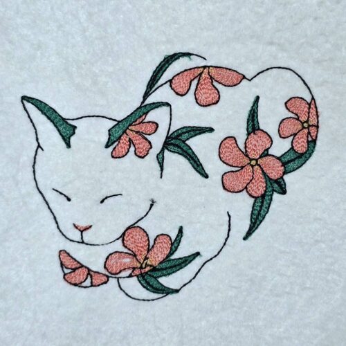FE06957 - Floral Cat Embroidery Design