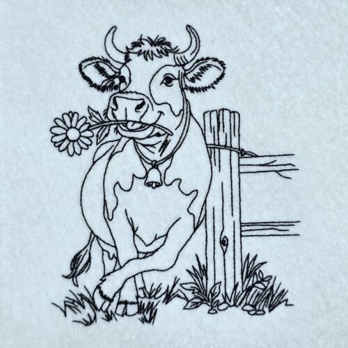 daisy-munching-cow-line-art