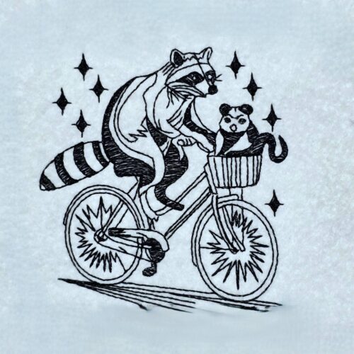 Father With Son Bicycle Raccoon