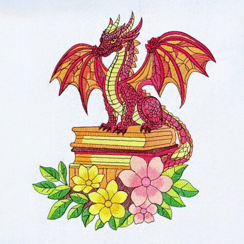 Flamed Dragon on Books and Flowers