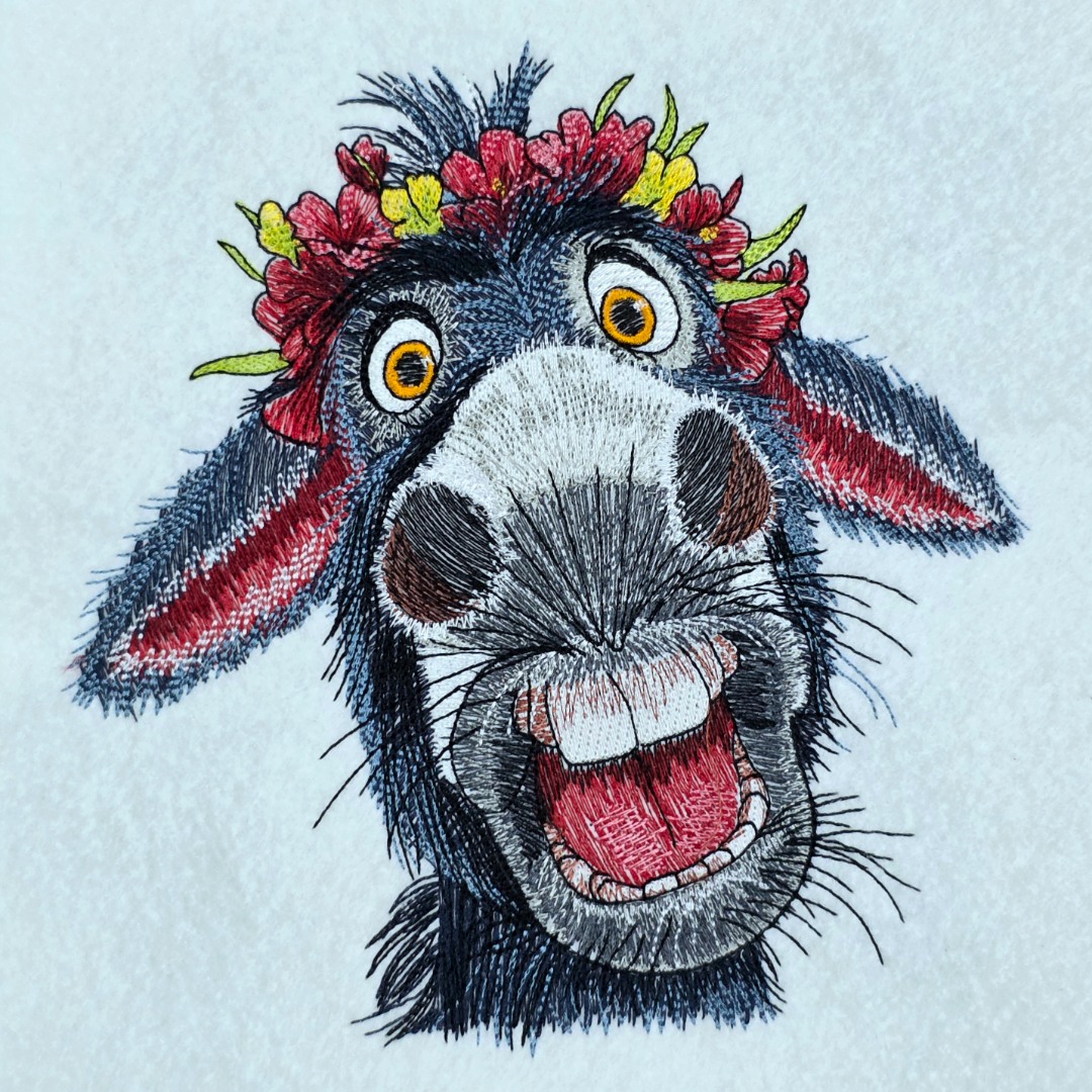 Humorous Donkey With Floral Crown