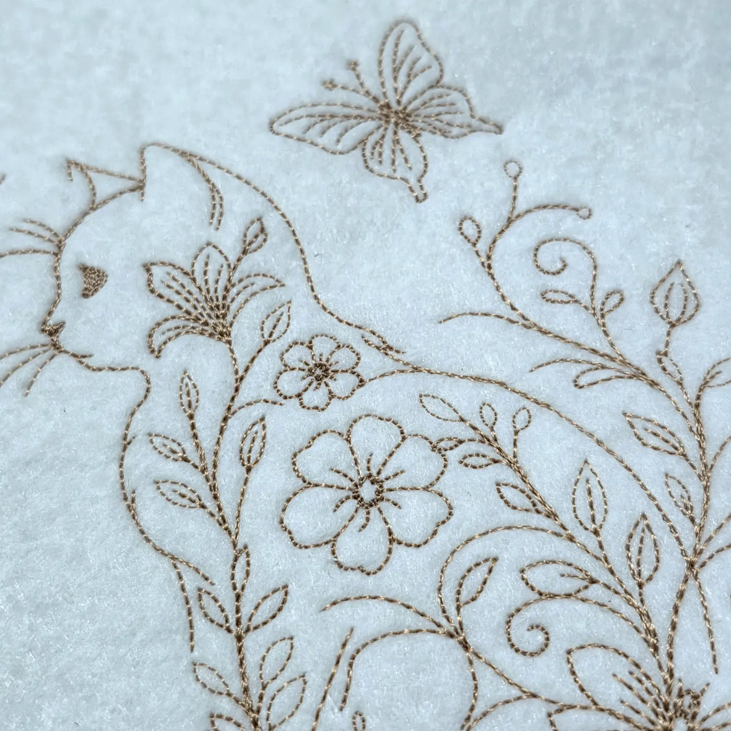 Floral Cat Outline embroidery design