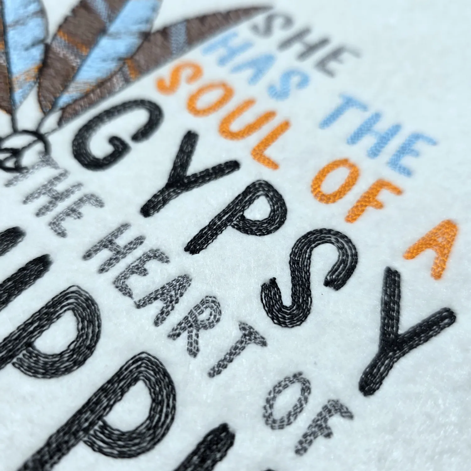 Gypsy Soul Feather Quote embroidery design