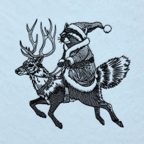santa-raccoon-riding-reindeer