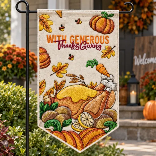 Turkey And Pumpkins Thanks Giving Graden Flag
